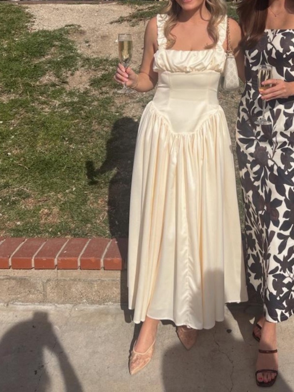 Miss circle I Noreen Egg White Satin Drop Waist Maxi Sundress